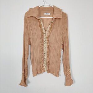 Dress-U by Sharon Women's Crinkle Blouse in Tan Size XL Y2K Feminine